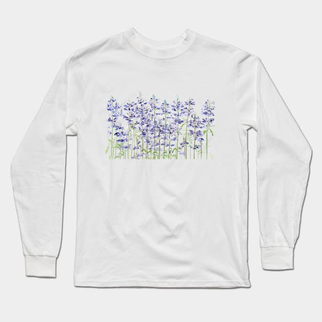 purple blue mealycup sage flowers watercolor Long Sleeve T-Shirt by colorandcolor